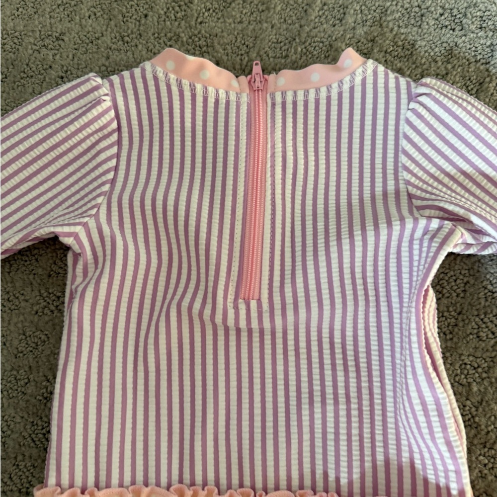 Ruffle Butts Purple and White Striped Swimsuit with Bow Details - Picture 6 of 7